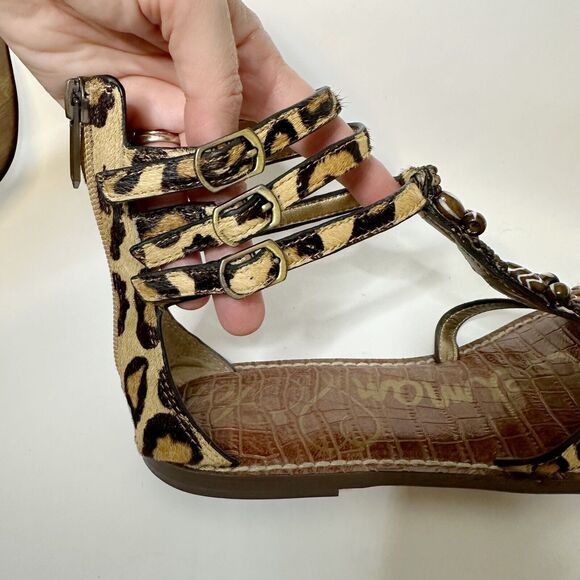 SAM EDELMAN Giada Embellished Gladiator Sandals Beaded Leopard Pony Hair Sz 8.5 - Picture 6 of 11